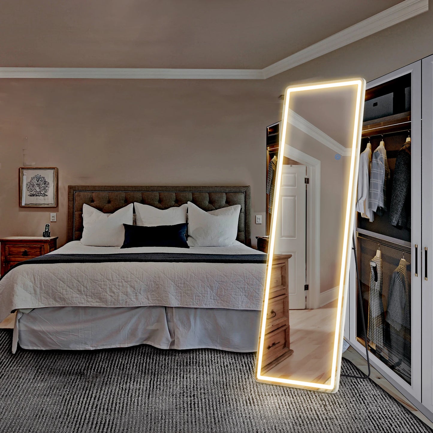 JHK Full Body Wall Mirror 59"x16"/64"x21" Standing or Wall-Hanging with Stand Aluminum Alloy Frame Bedroom Cloakroom Decoration