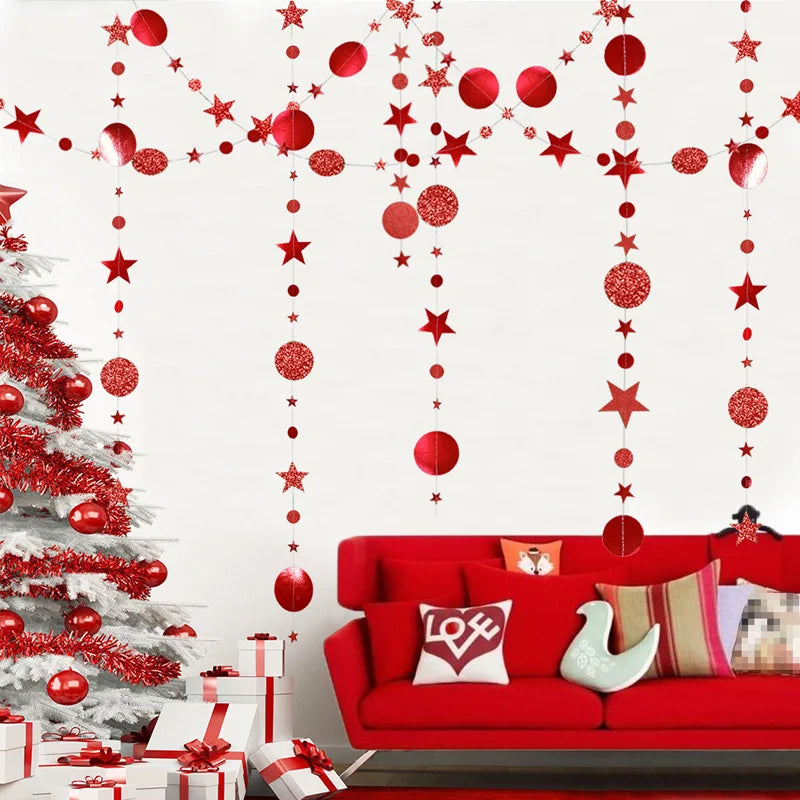 Christmas Decorations for Home Paper Star Dot Garland Flash Banner DIY Birthday Wedding Baby Shower Curtain 2022 Navidad Decor