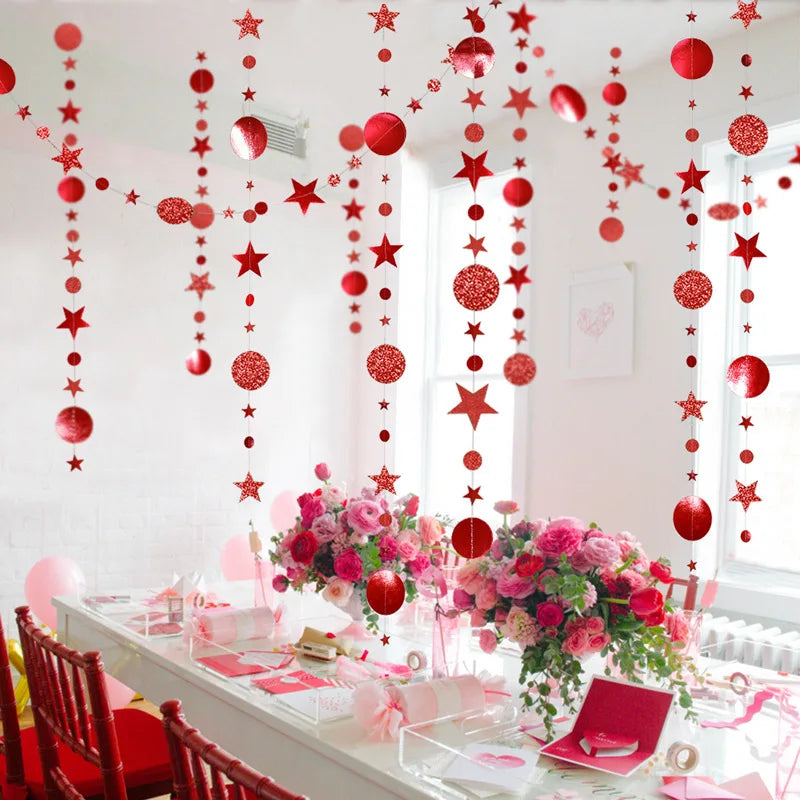 Christmas Decorations for Home Paper Star Dot Garland Flash Banner DIY Birthday Wedding Baby Shower Curtain 2022 Navidad Decor