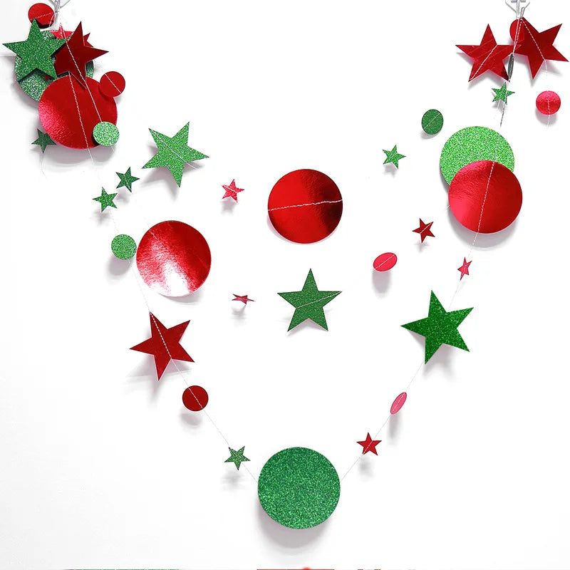 Christmas Decorations for Home Paper Star Dot Garland Flash Banner DIY Birthday Wedding Baby Shower Curtain 2022 Navidad Decor