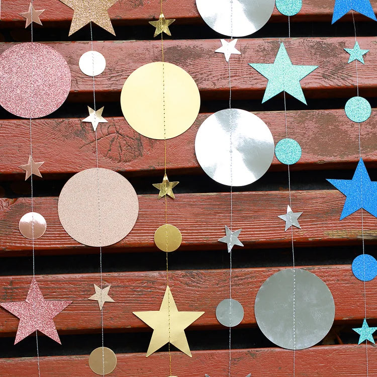 Christmas Decorations for Home Paper Star Dot Garland Flash Banner DIY Birthday Wedding Baby Shower Curtain 2022 Navidad Decor