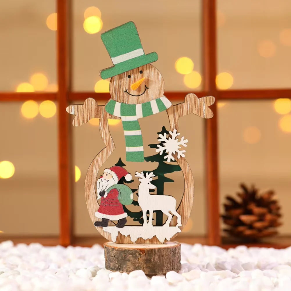 Christmas Decoration DIY Wooden Crafts Creative Ornaments Santa Claus Snowman Reindeer Christmas Desktop Decoration Gifts