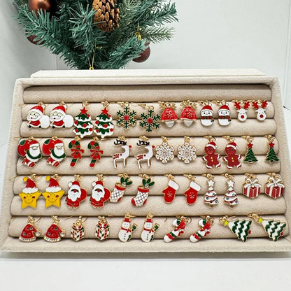 25Pairs/5Pairs Christmas Series Earrings Cartoon Santa Claus Gingerbread Man Snowflake Alloy Earrings Set Women Christmas Gifts