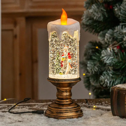 Christmas decorations: candles, crystal lights, cartoon snowflakes, birthday and Christmas gifts, scene setups