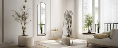 JHK Full Body Wall Mirror 59"x16"/64"x21" Standing or Wall-Hanging with Stand Aluminum Alloy Frame Bedroom Cloakroom Decoration