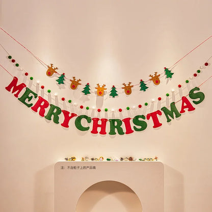 Christmas decorations, tree ornaments, indoor LED lights, pictures, background walls, atmosphere, scenes, decorations and flags.