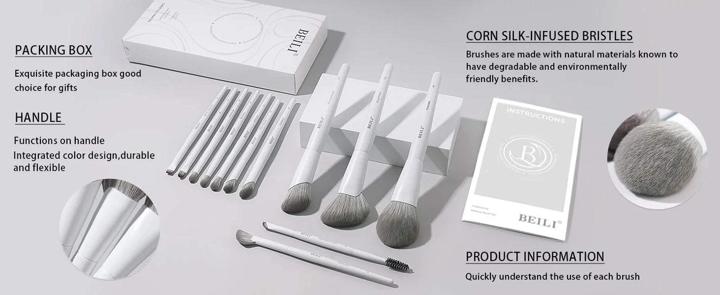 BEILI 12/15 PCS Professional Makeup Brushes Sets Vegan Premium Cosmetics Tool Kakubi Podwer Angled Contour Blush Eyeshadow Brush