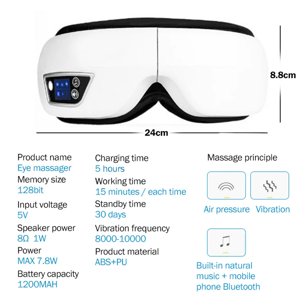 6D Smart Vibration Eye Massager Airbag Compress Eye Care Instrument Bluetooth Music Eye Massage Sleepping Mask Eye Relax Fatigue