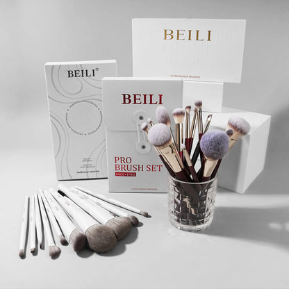 BEILI 12/15 PCS Professional Makeup Brushes Sets Vegan Premium Cosmetics Tool Kakubi Podwer Angled Contour Blush Eyeshadow Brush
