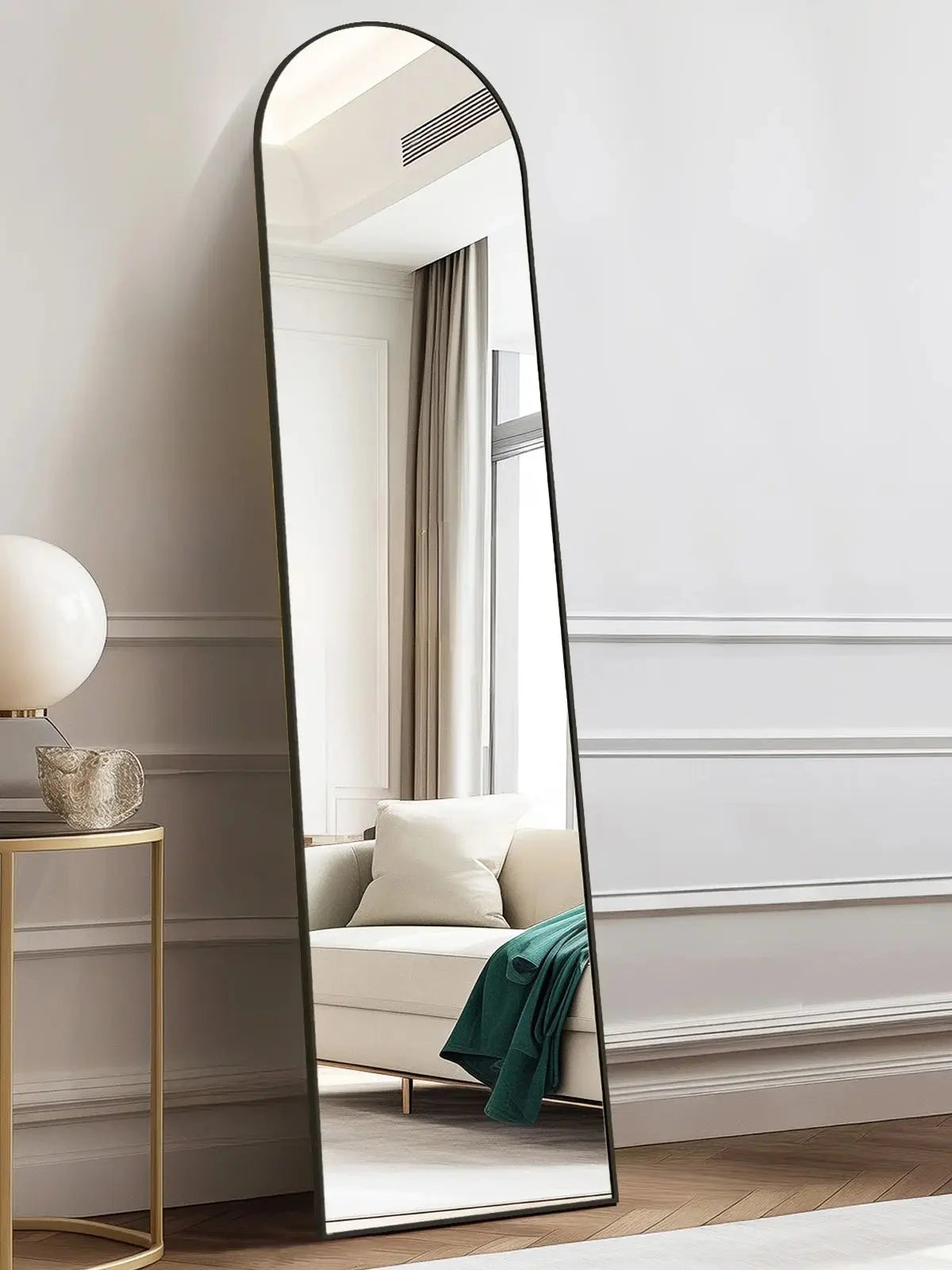 JHK Full Body Wall Mirror 59"x16"/64"x21" Standing or Wall-Hanging with Stand Aluminum Alloy Frame Bedroom Cloakroom Decoration