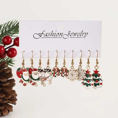 25Pairs/5Pairs Christmas Series Earrings Cartoon Santa Claus Gingerbread Man Snowflake Alloy Earrings Set Women Christmas Gifts