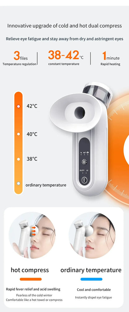 NEW Electric Eye Massager with Nano Steam Hot Compress and Moisturizing Spray Eye Massage Device for Eye Fatigue Relief and Care