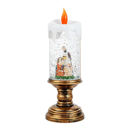 Christmas decorations: candles, crystal lights, cartoon snowflakes, birthday and Christmas gifts, scene setups
