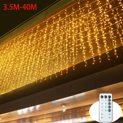 3.5M-40M LED Icicle Curtain String Fairy Lights Garland Outdoor Christmas Lights New Year Birthday Wedding Street Holiday Decor