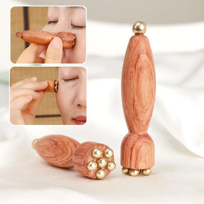 Handheld Lotus Seedpod Beauty Professional Brass & Rosewood Facial Gua Sha Tool Eye Relaxation Spot Meridians Acupoint Massage