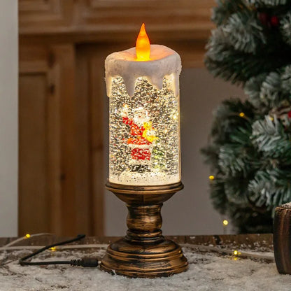 Christmas decorations: candles, crystal lights, cartoon snowflakes, birthday and Christmas gifts, scene setups