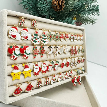 25Pairs/5Pairs Christmas Series Earrings Cartoon Santa Claus Gingerbread Man Snowflake Alloy Earrings Set Women Christmas Gifts