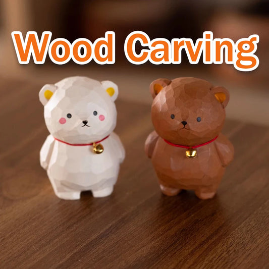Christmas Decorations Bear Cub Handcrafted wood carving Home decorations desk accessories room decor Handmade Ornaments wooden