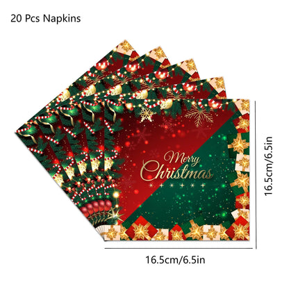 Christmas Party Supplies,Disposable Party Dinnerware Include Paper Party Plates, Cups, Napkins, Tablecloth