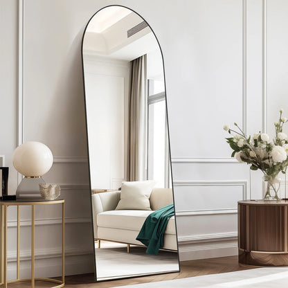 JHK Full Body Wall Mirror 59"x16"/64"x21" Standing or Wall-Hanging with Stand Aluminum Alloy Frame Bedroom Cloakroom Decoration