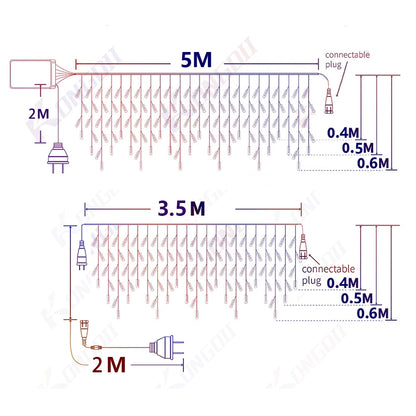3.5M-40M LED Icicle Curtain String Fairy Lights Garland Outdoor Christmas Lights New Year Birthday Wedding Street Holiday Decor