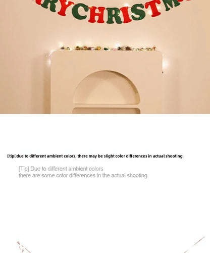 Christmas decorations, tree ornaments, indoor LED lights, pictures, background walls, atmosphere, scenes, decorations and flags.
