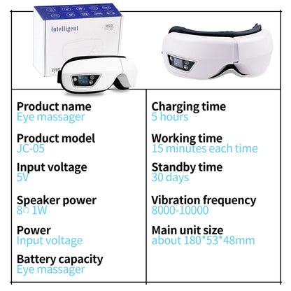 6D Smart Vibration Eye Massager Airbag Compress Eye Care Instrument Bluetooth Music Eye Massage Sleepping Mask Eye Relax Fatigue