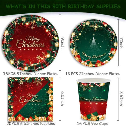 Christmas Party Supplies,Disposable Party Dinnerware Include Paper Party Plates, Cups, Napkins, Tablecloth