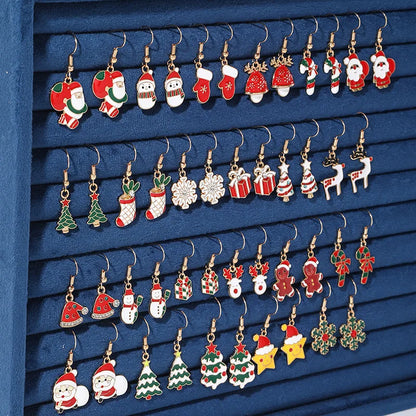 25Pairs/5Pairs Christmas Series Earrings Cartoon Santa Claus Gingerbread Man Snowflake Alloy Earrings Set Women Christmas Gifts
