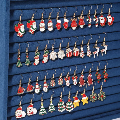 25Pairs/5Pairs Christmas Series Earrings Cartoon Santa Claus Gingerbread Man Snowflake Alloy Earrings Set Women Christmas Gifts