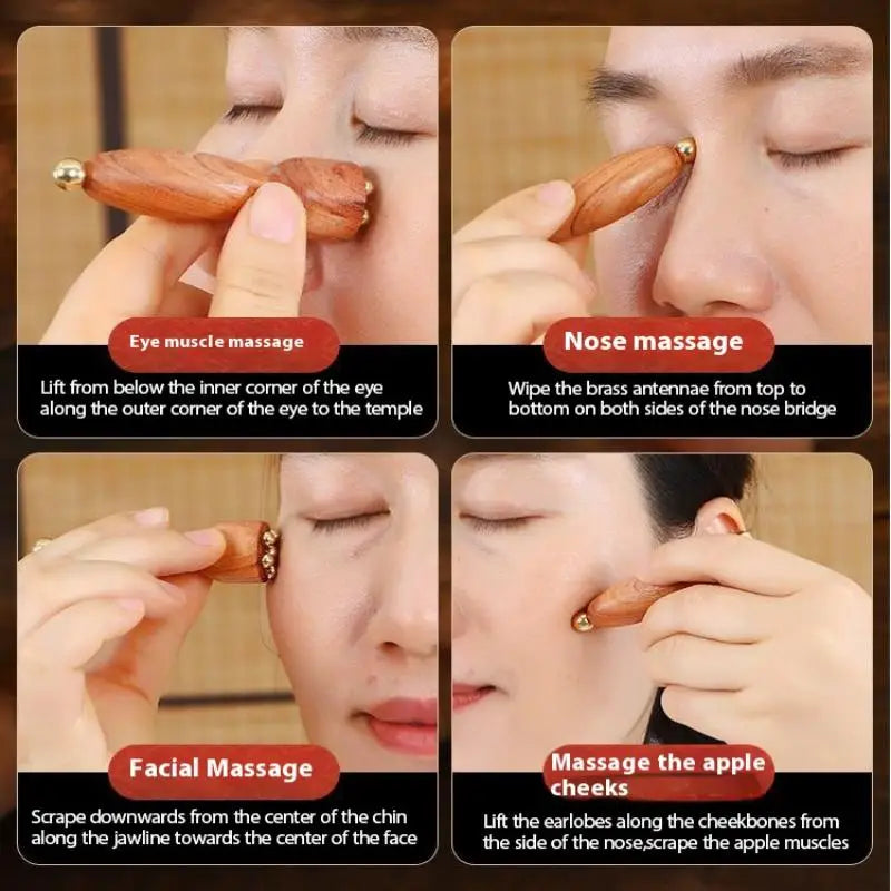 Handheld Lotus Seedpod Beauty Professional Brass & Rosewood Facial Gua Sha Tool Eye Relaxation Spot Meridians Acupoint Massage