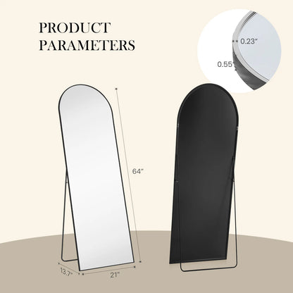 JHK Full Body Wall Mirror 59"x16"/64"x21" Standing or Wall-Hanging with Stand Aluminum Alloy Frame Bedroom Cloakroom Decoration