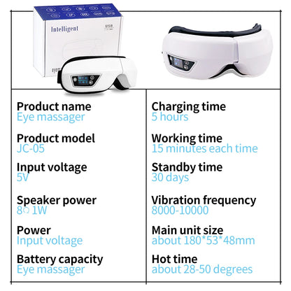 4 Modes Eye Massager Bluetooth Music Air Pressure Vibration Massage Relax Glasses Electric Eyes Care Device Relieve Fatigue