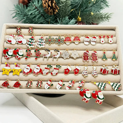 25Pairs/5Pairs Christmas Series Earrings Cartoon Santa Claus Gingerbread Man Snowflake Alloy Earrings Set Women Christmas Gifts