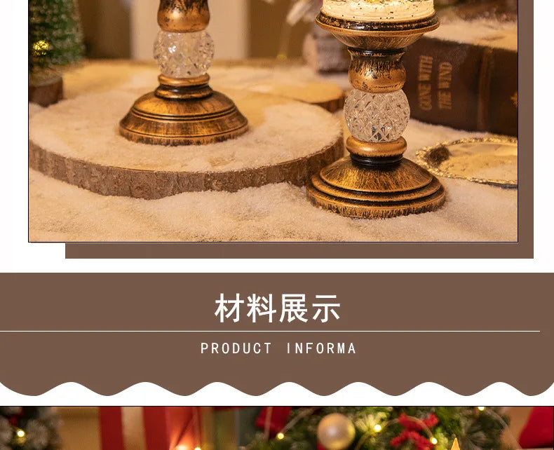 Christmas decorations: candles, crystal lights, cartoon snowflakes, birthday and Christmas gifts, scene setups