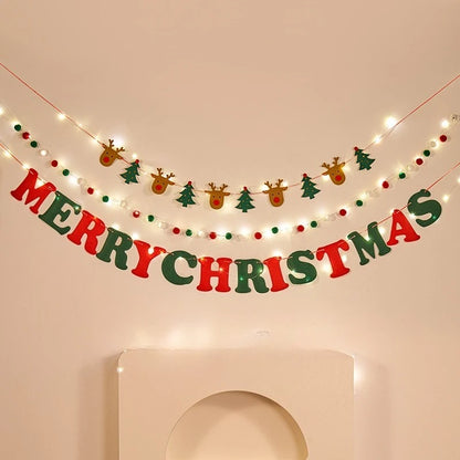 Christmas decorations, tree ornaments, indoor LED lights, pictures, background walls, atmosphere, scenes, decorations and flags.