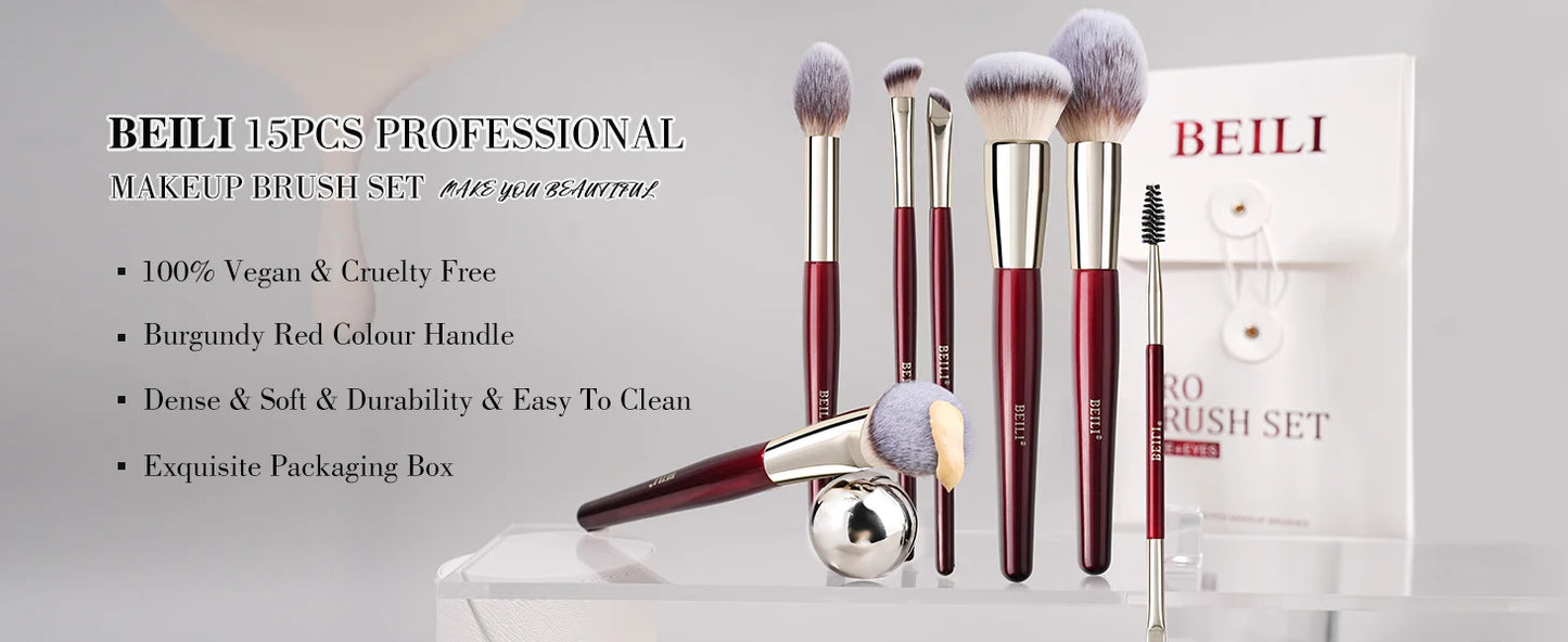 BEILI 12/15 PCS Professional Makeup Brushes Sets Vegan Premium Cosmetics Tool Kakubi Podwer Angled Contour Blush Eyeshadow Brush