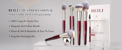 BEILI 12/15 PCS Professional Makeup Brushes Sets Vegan Premium Cosmetics Tool Kakubi Podwer Angled Contour Blush Eyeshadow Brush
