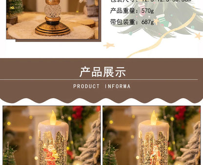 Christmas decorations: candles, crystal lights, cartoon snowflakes, birthday and Christmas gifts, scene setups