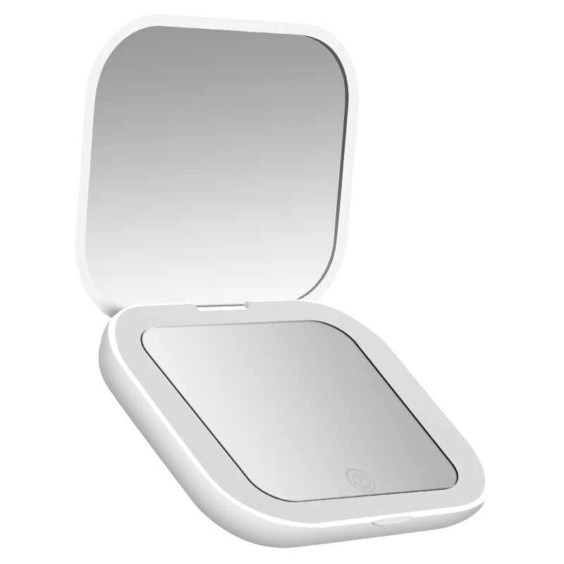 Compact Mini Gift Vanity Folding Cosmetic Mirror with Lights Portable Hand Held Small Pocket Travel Makeup Mirror 2X magnifying