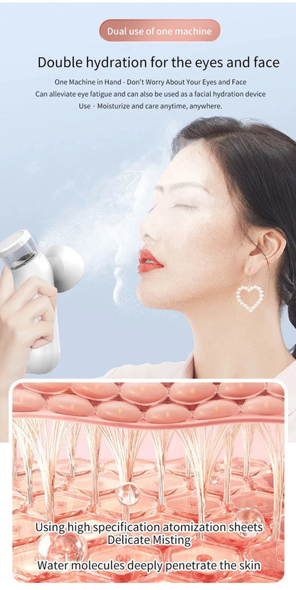 NEW Electric Eye Massager with Nano Steam Hot Compress and Moisturizing Spray Eye Massage Device for Eye Fatigue Relief and Care