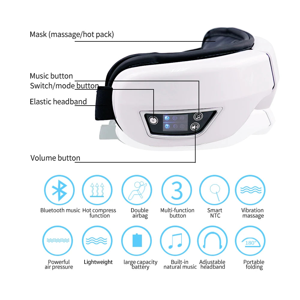 4 Modes Eye Massager Bluetooth Music Air Pressure Vibration Massage Relax Glasses Electric Eyes Care Device Relieve Fatigue