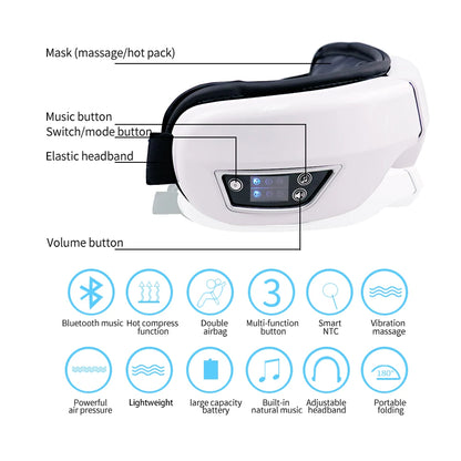 4 Modes Eye Massager Bluetooth Music Air Pressure Vibration Massage Relax Glasses Electric Eyes Care Device Relieve Fatigue