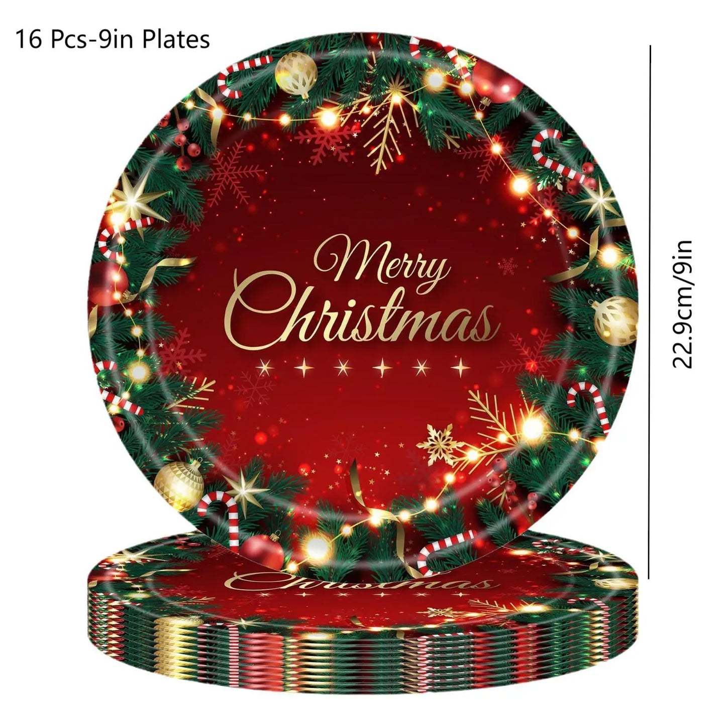 Christmas Party Supplies,Disposable Party Dinnerware Include Paper Party Plates, Cups, Napkins, Tablecloth