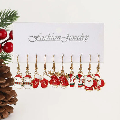 25Pairs/5Pairs Christmas Series Earrings Cartoon Santa Claus Gingerbread Man Snowflake Alloy Earrings Set Women Christmas Gifts