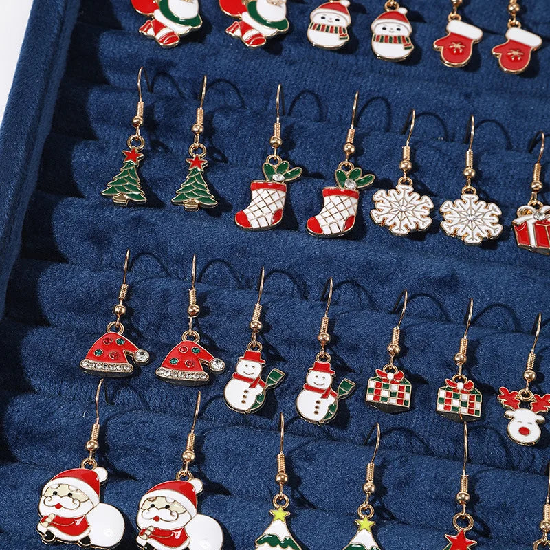 25Pairs/5Pairs Christmas Series Earrings Cartoon Santa Claus Gingerbread Man Snowflake Alloy Earrings Set Women Christmas Gifts