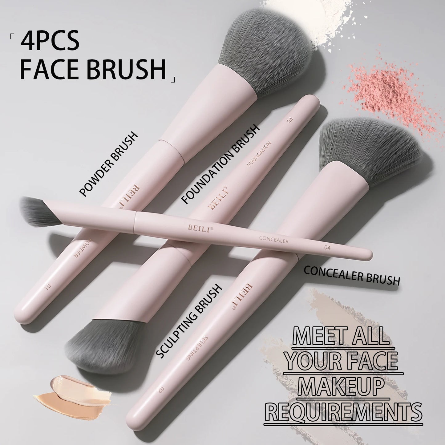 BEILI 12/15 PCS Professional Makeup Brushes Sets Vegan Premium Cosmetics Tool Kakubi Podwer Angled Contour Blush Eyeshadow Brush