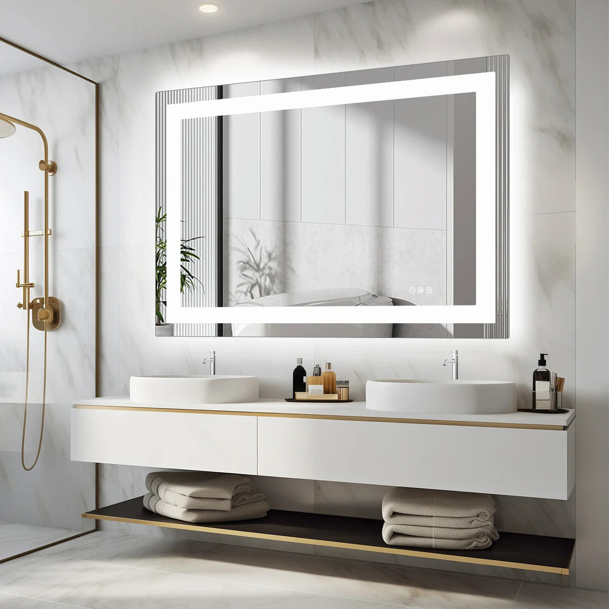 JHK 36"x 24"LED Bathroom Vanity Mirror for Wall Memory Function Tempered Glass with Front Light and Backlit For Living Room