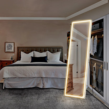 JHK Full Body Wall Mirror 59"x16"/64"x21" Standing or Wall-Hanging with Stand Aluminum Alloy Frame Bedroom Cloakroom Decoration