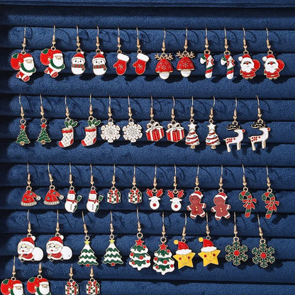 25Pairs/5Pairs Christmas Series Earrings Cartoon Santa Claus Gingerbread Man Snowflake Alloy Earrings Set Women Christmas Gifts
